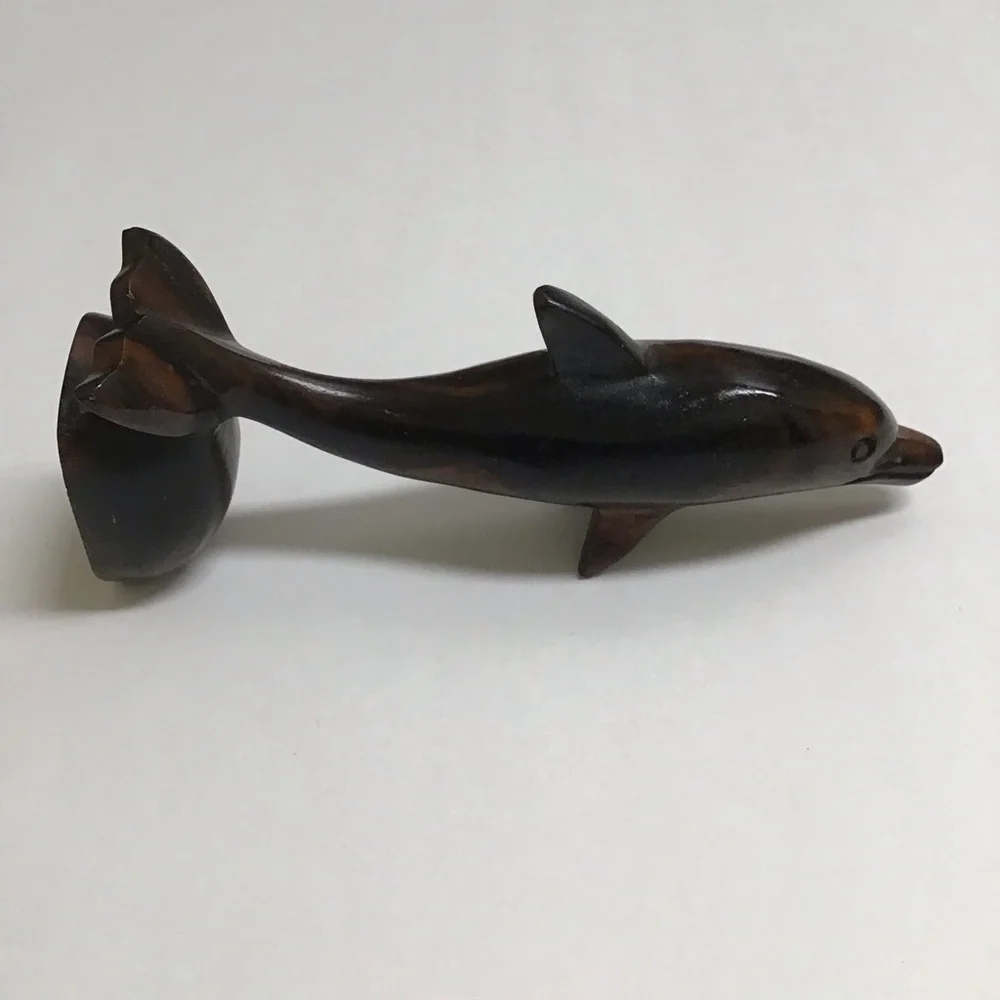 Dolphin Statue 6” Hand Carved Ironwood Wood Art Decor Marine Coastal FL Vintage